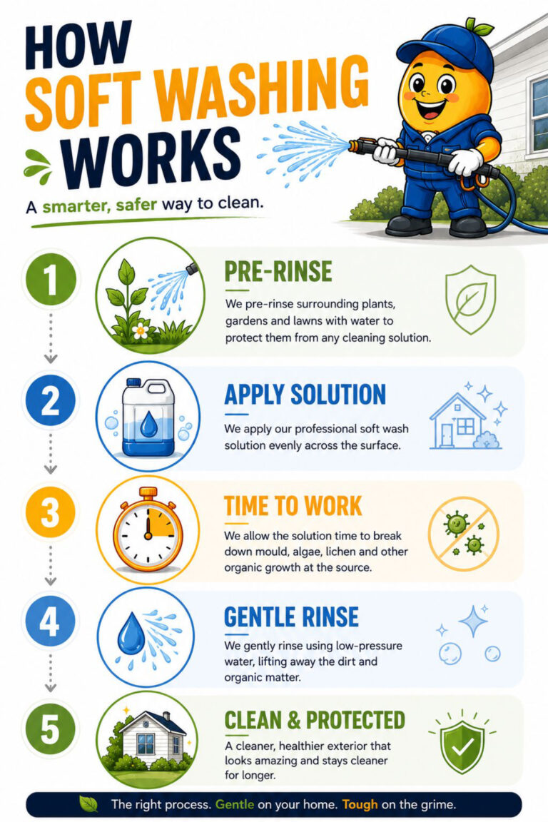 How soft washing works. Mango Services